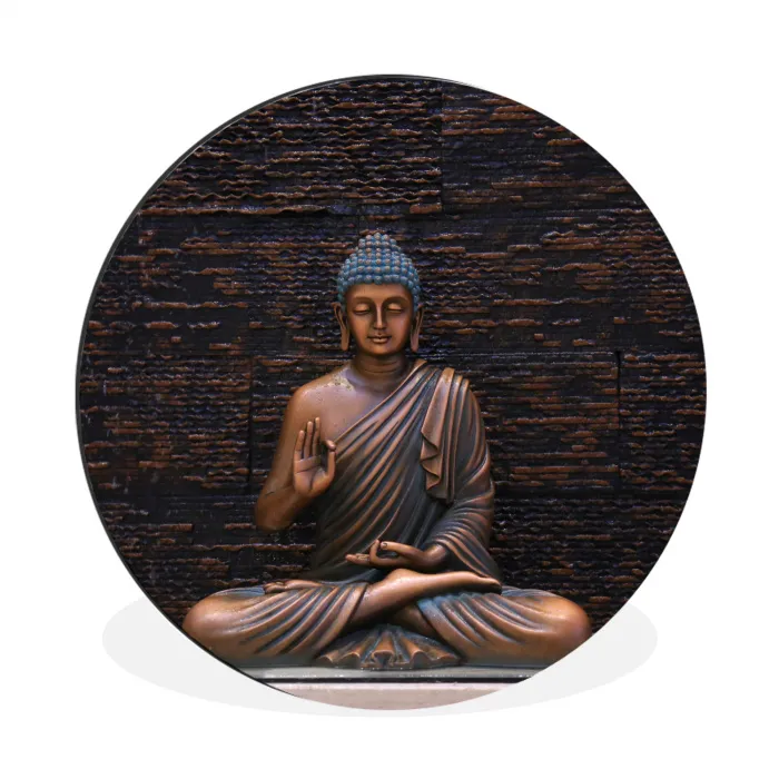 Boeddha - Buddha beeld - Bruin - Spiritueel - Meditatie Wandcirkel aluminium klein -3d