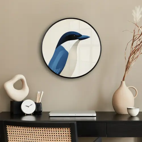 Illustratie - Blauw - Vogel Fotolijst rond zonder passe partout klein -sfeer1