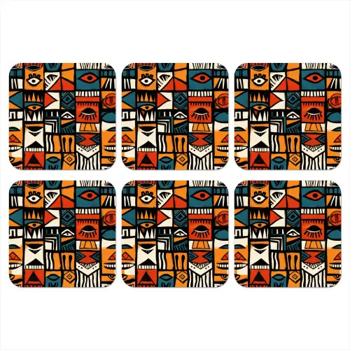 Abstract - Gezichten - Mozaïek onderzetter kurk middel -3d