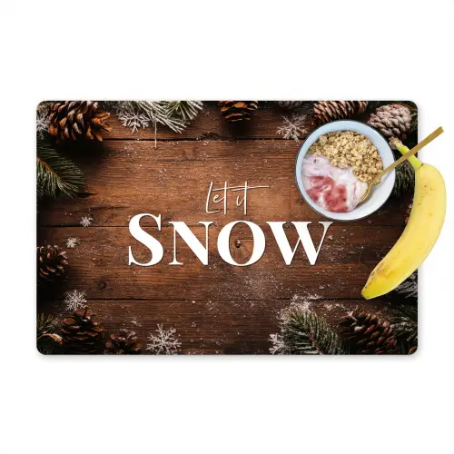 Sneeuw - Houtlook - Quote - Let it snow Placemat vinyl groot -zzzproduct_Kitchenyeah-website
