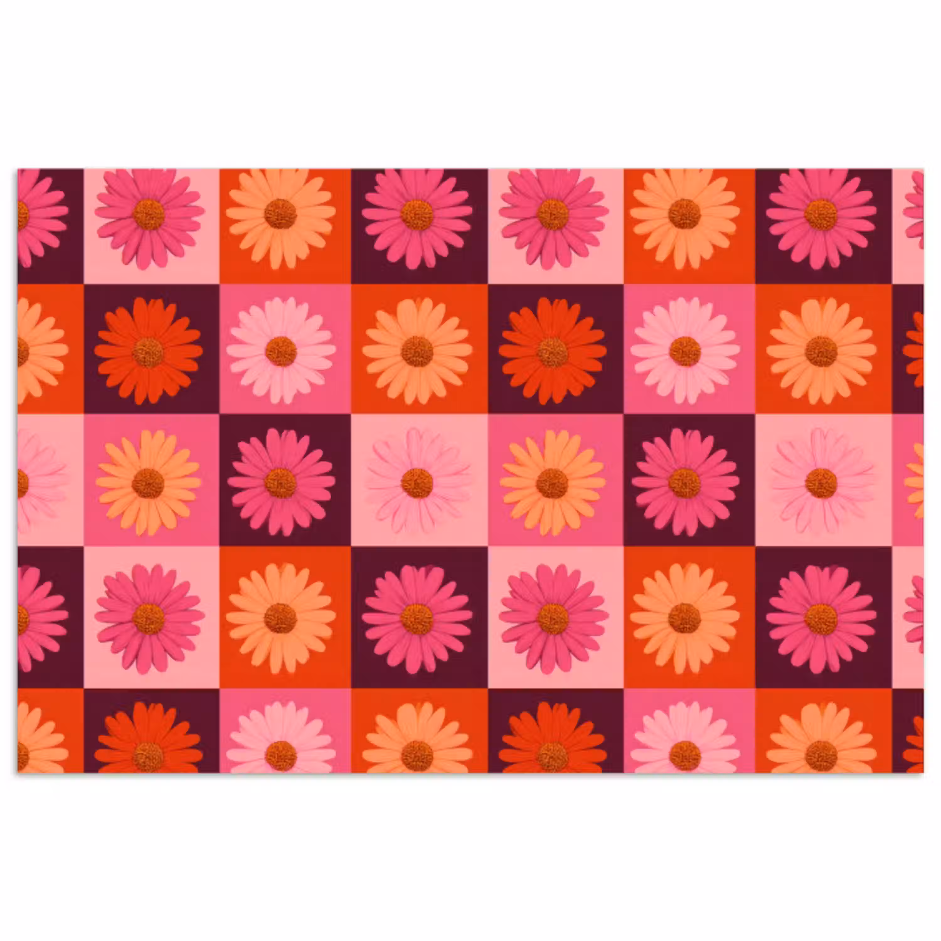 Madeliefjes - Dambord - Retro - Roze - Oranje poster papier klein 62 -3d