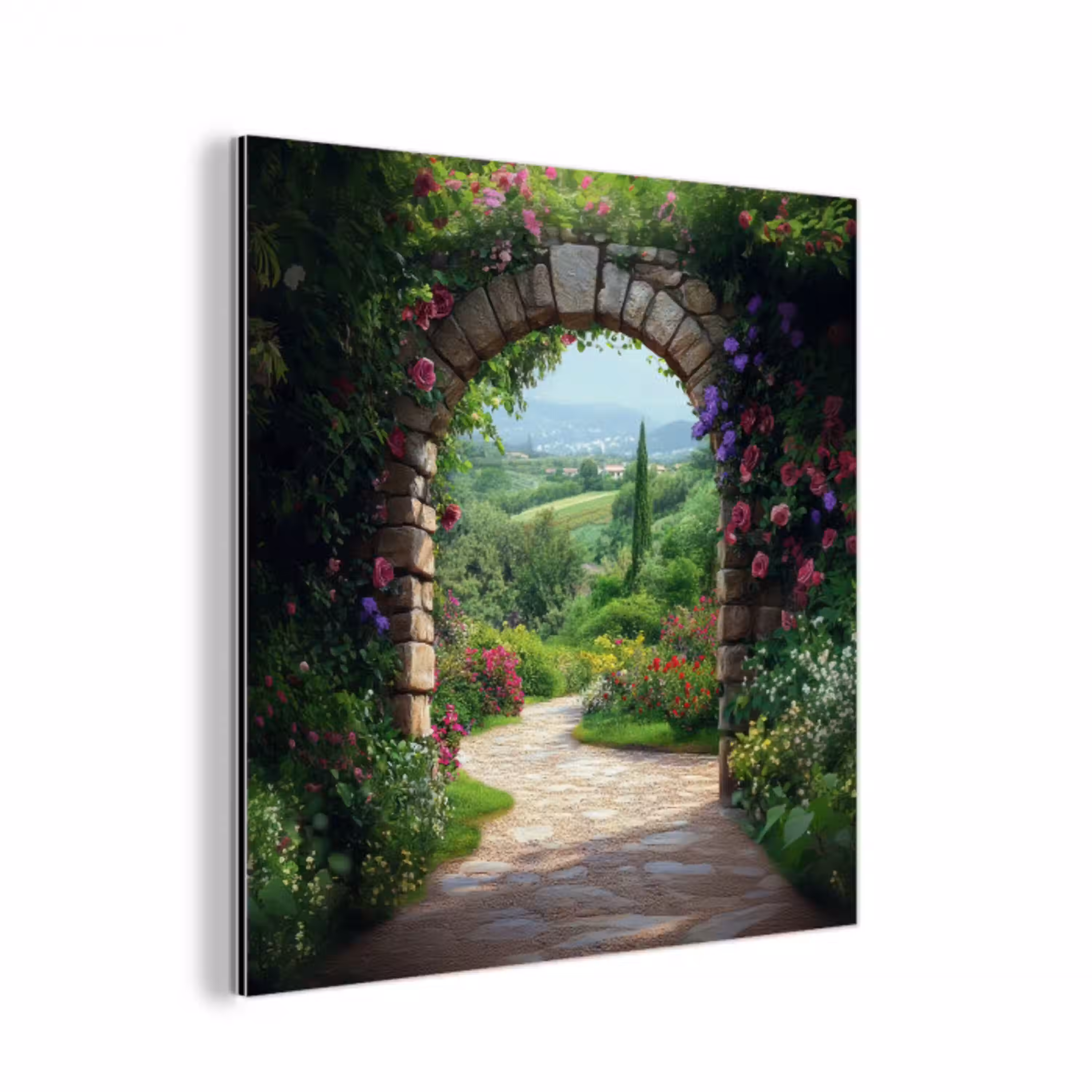 Doorkijk - Landschap - Bloemen - Pad - Uitzicht aluminium wit klein -3d