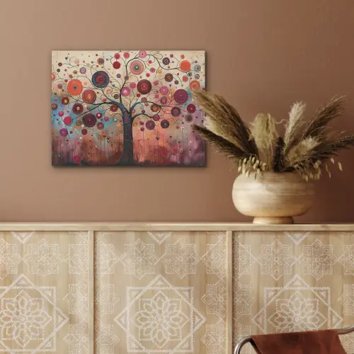 Levensboom - Bloemen - Roze - Hippie - Kunst PET vilt klein -sfeer4