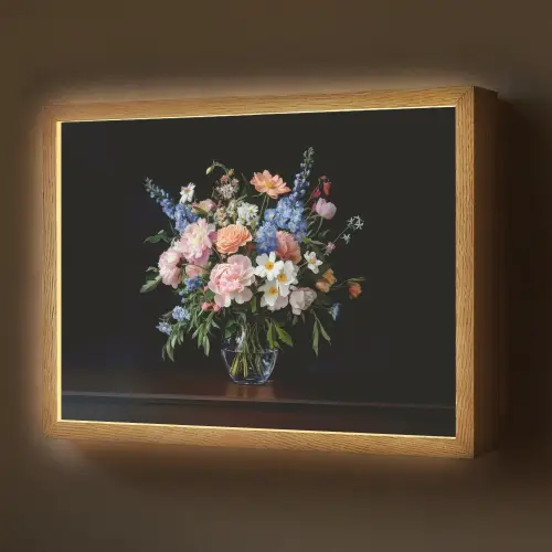 Pastel - Bloemen - Glazen - Vaas Light Box met batterij (Wandlamp) middel -z3d_website