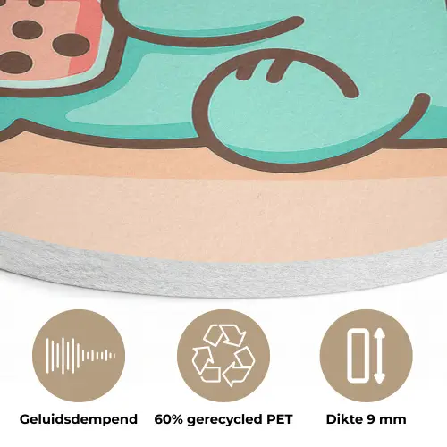 Dino - Boba - kawaii - Oranje Akoestische PET Vilt - Rond klein -closeup_NL