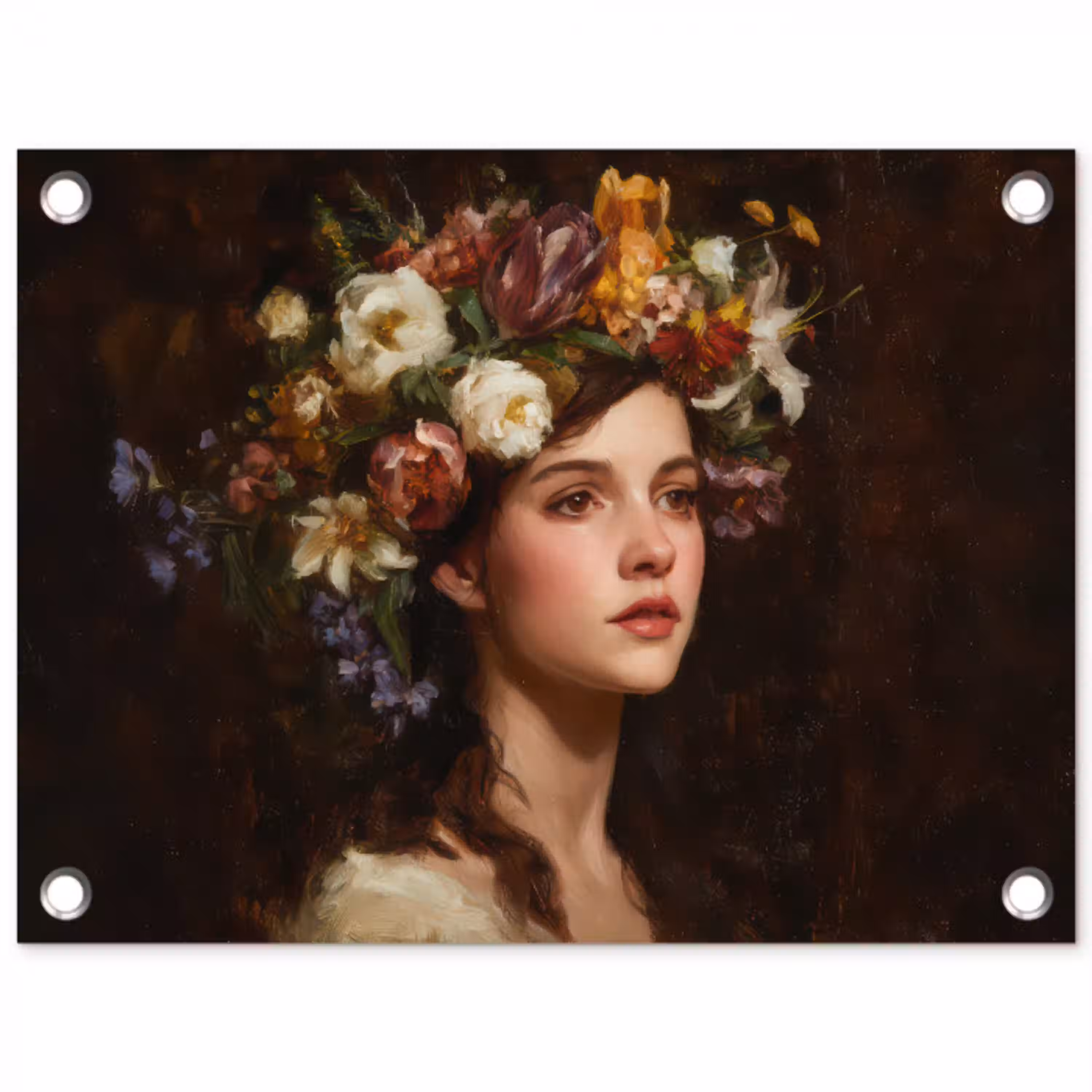 Portret - Vrouw - Bloemen tuinposter los doek klein -3d