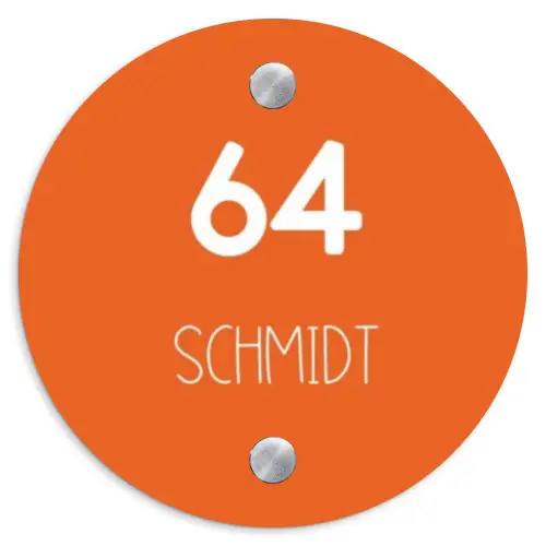 Oranje - Modern Naambord Rond klein -3d