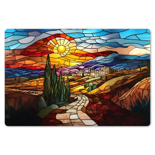 Mozaïek - Zon - Landschap - Dorp Placemat vinyl groot -zzsfeer1_Kitchenyeah-website