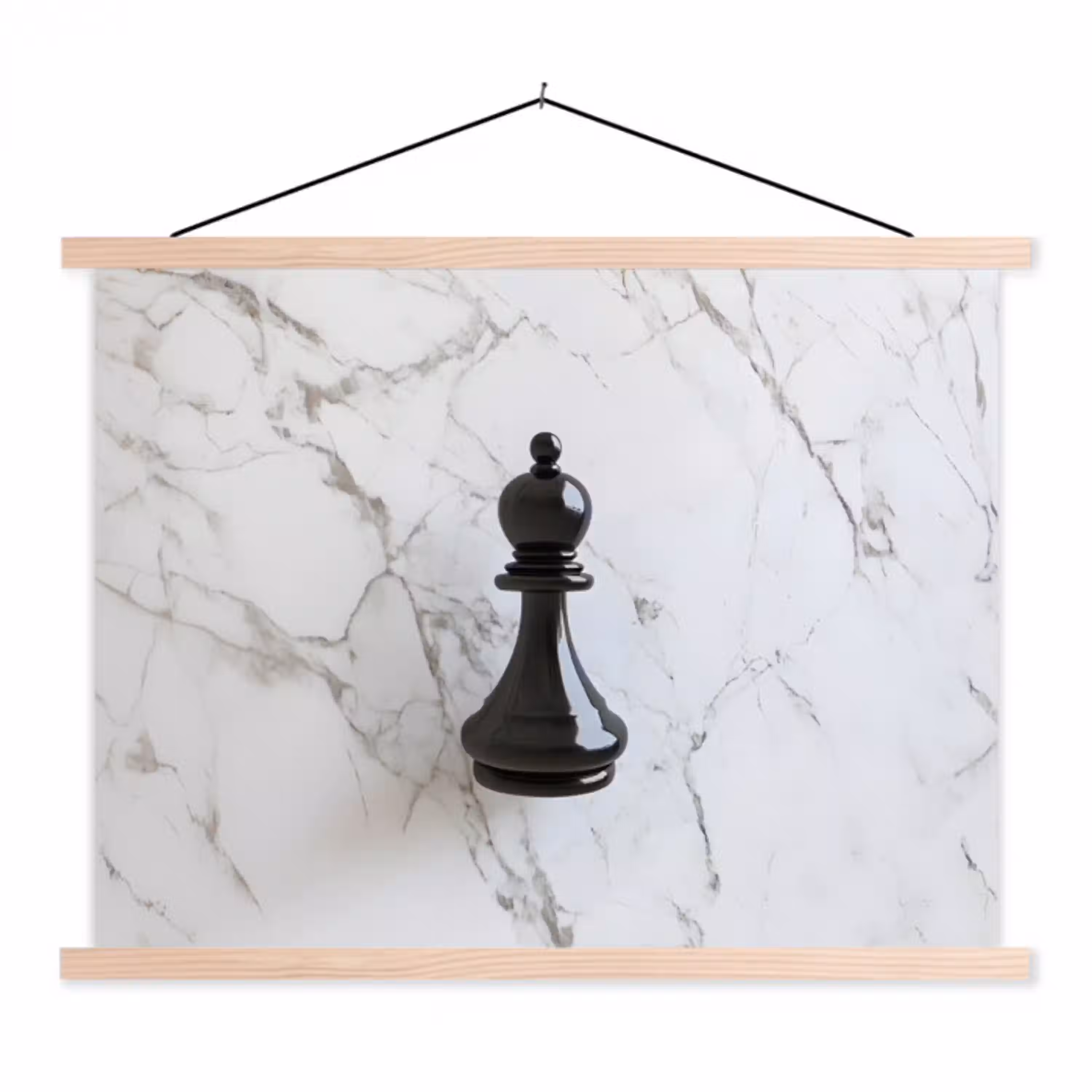 Schaakstuk - Loper - Zwart - Marmer textielposter latten blank klein -3d