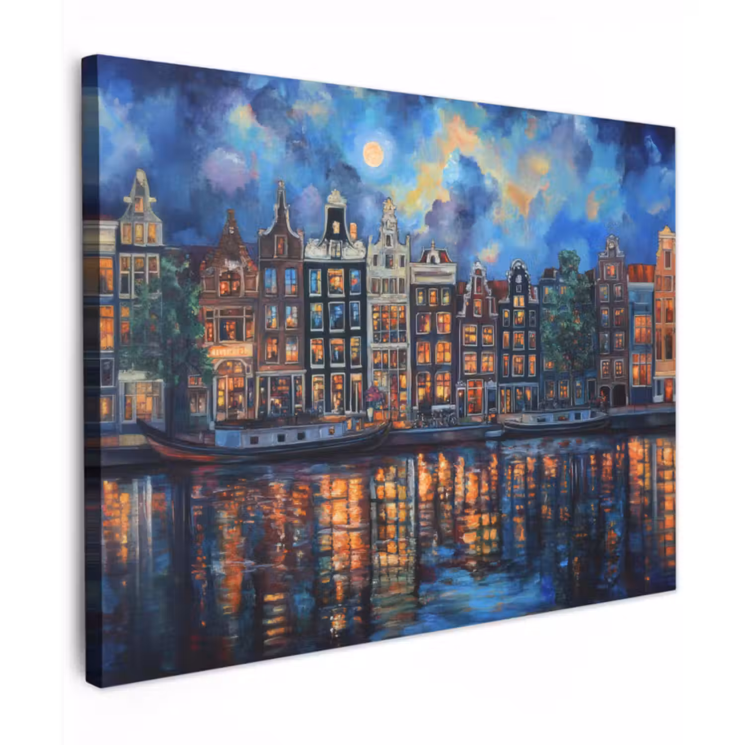 Canvas schilderij - Grachten Amsterdam - Huizen - Stad - Kleurrijk