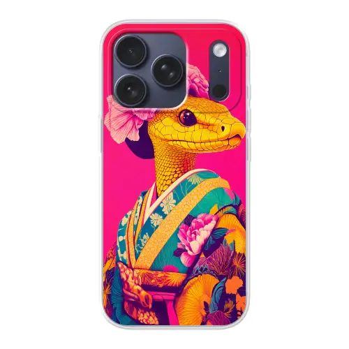 Hagedis - Bloemen - Roze - Kimono Telefoonhoesje iPhone 17 Pro klein -3d
