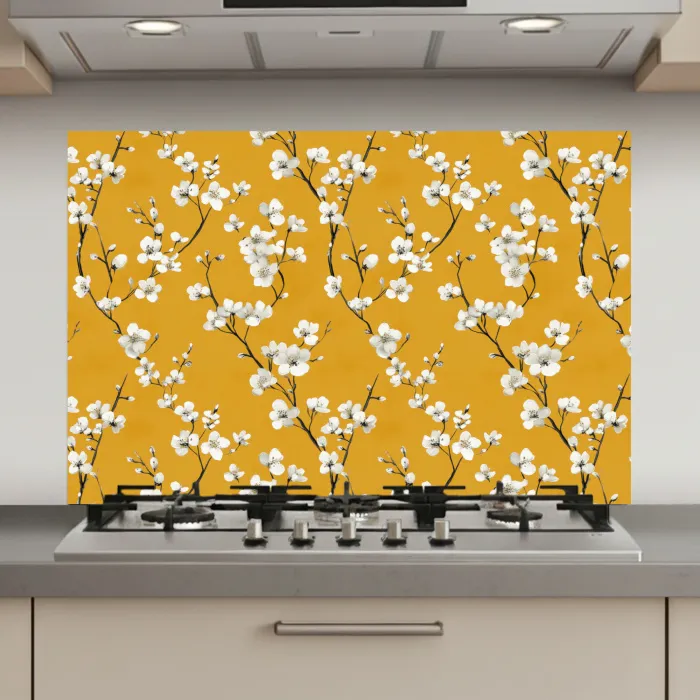 Bloesemtak - Aquarel - Geel keuken achterwand spatscherm klein 900 -3d_website