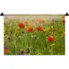Lente - Bloemen - Rood - Klaproos - Gras - Groen Wandkleed katoen klein -zz3d