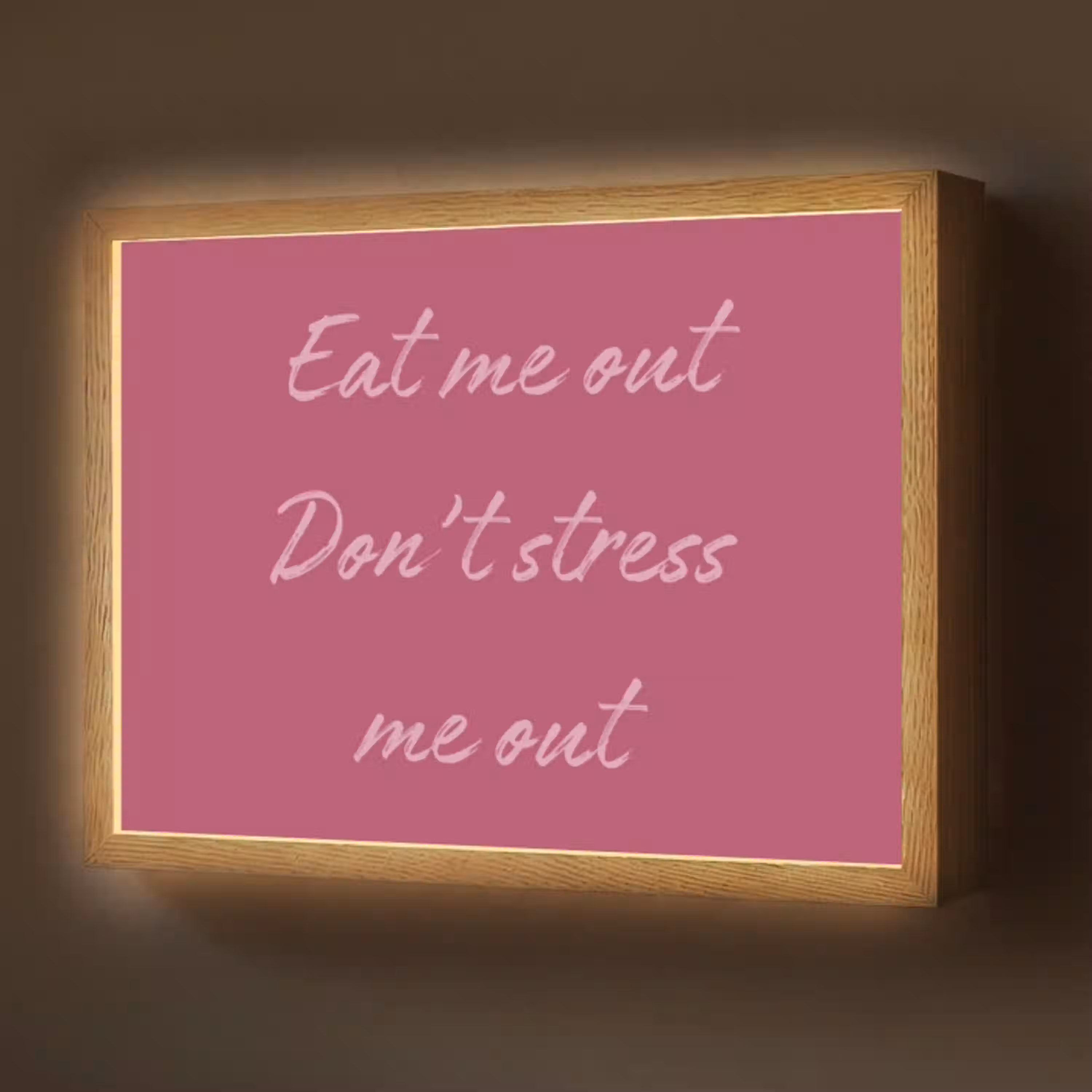 eat me out don't stress me out - Roze - Minimalistisch Light Box met batterij (Wandlamp) middel -z3d_website