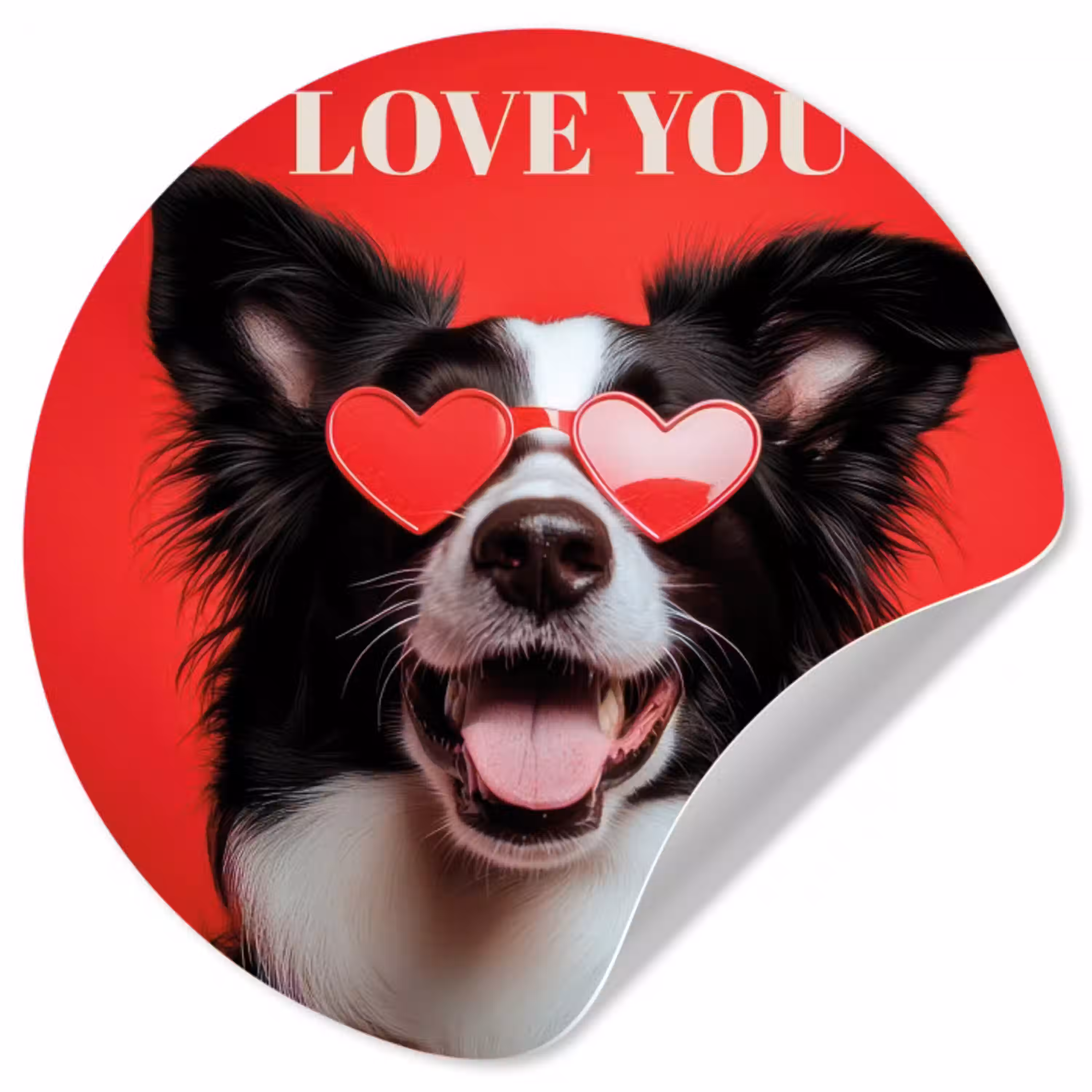 Hond - Hartjesbril - Loveyou - Rood Wandcirkel behangsticker klein -3d