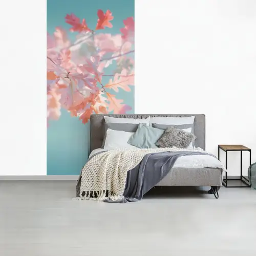Eikenbladeren - Takken - Roze fotobehang vinyl groot -slaapkamer