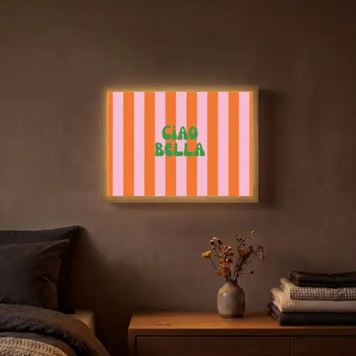 Strepen - Oranje - Verticaal - Ciao bella Light Box met batterij (Wandlamp) middel -sfeer4
