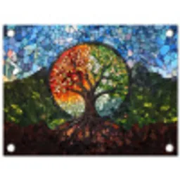 Boom - Seizoenen - Mozaïek - Bergen tuinposter los doek klein -3d