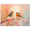 Roodborstjes - Sierlijk - Bloesemtak tuinposter los doek klein -3d