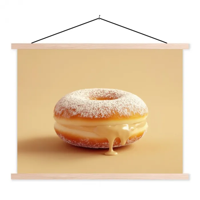 Donut - Romig - Poedersuiker - Beige textielposter latten blank klein -3d