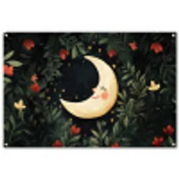 Maan - Bloemen - Nachthemel tuinposter los doek groot -3d
