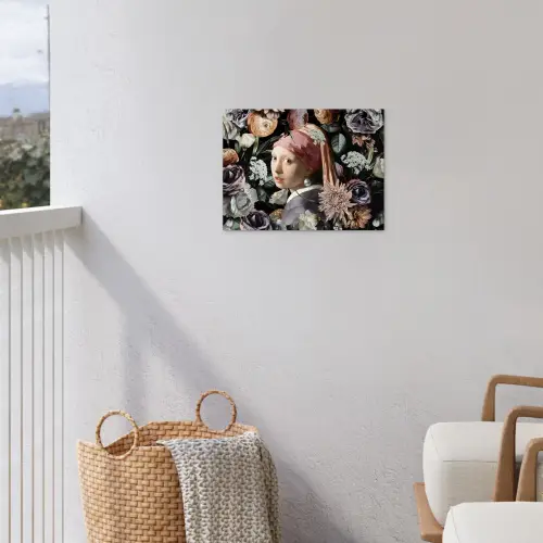Meisje met de parel - Bloemen - Vermeer - Pastel - Kunstwerk - Schilderij - Oude meesters tuinposter los doek klein -sfeer8