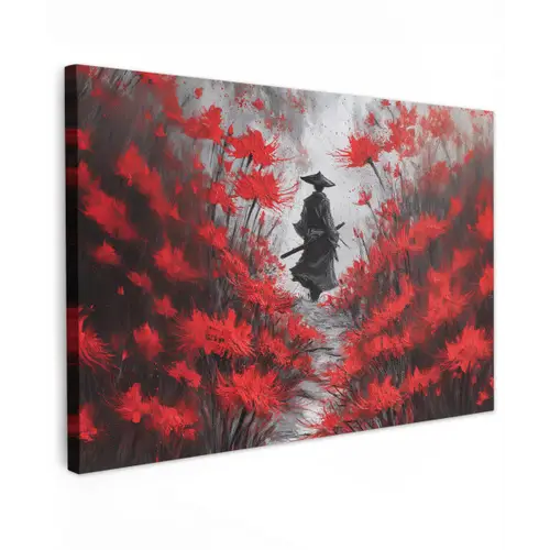 Rode bloemen - mistig - Man canvas 2cm klein -z3d