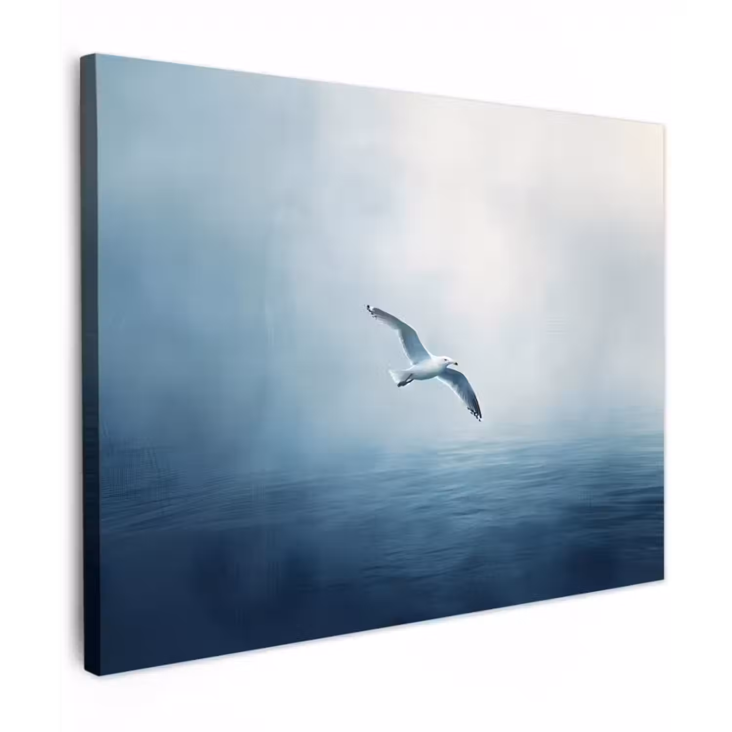 Canvas schilderij - Meeuw - Wit - Zee - Mistig