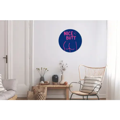 Brutaal - Grappig - Blauw Wandcirkel aluminium klein -woonkamer