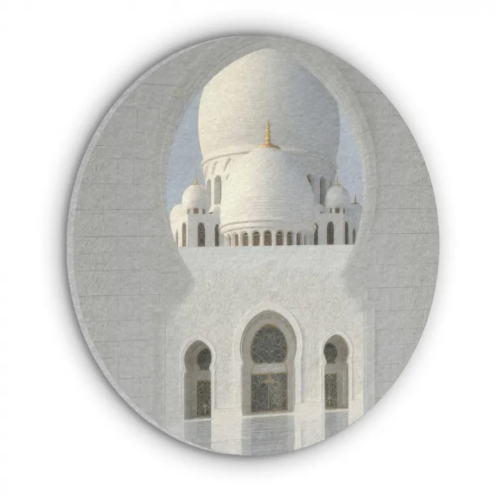 Witte koepel - Gouden Details - Moskee Akoestische PET Vilt - Rond klein -3d