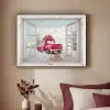 Auto - Rood - Cadeaus - Winter - Kerst - Doorkijk - Wit Textielframe zwart klein -sfeer1