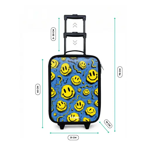 Smiley - Geel - Blauw Kinderkoffer - Zwart klein -productfoto_formaten