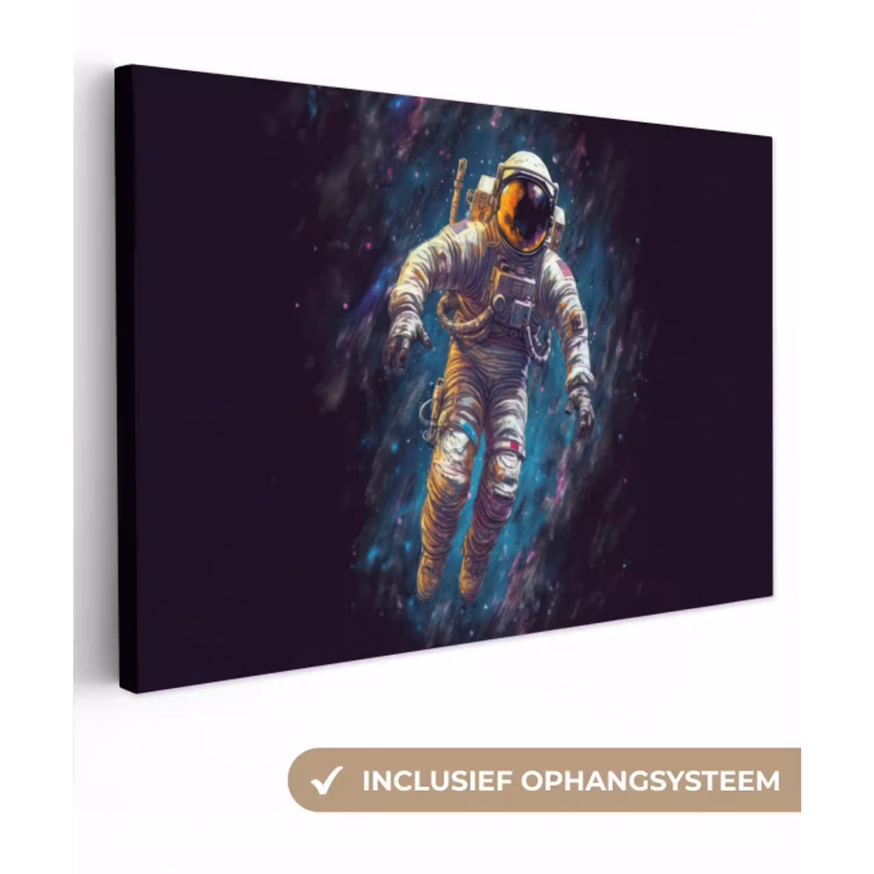 Ruimte - Neon - Astronaut - Sterren canvas 2cm klein -3d
