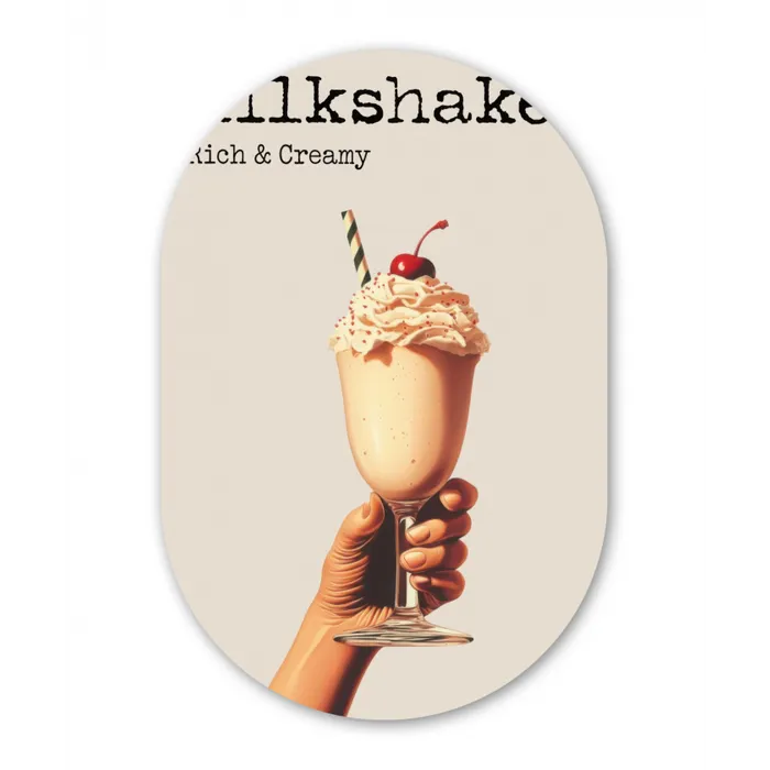 Milkshake - Kers - Rietje Wandcirkel Ovaal Glas middel -3d