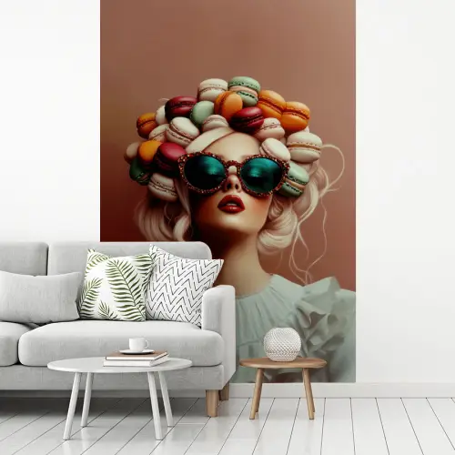Vrouw - Macarons - Bril fotobehang vinyl groot -woonkamer