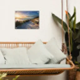 Zonsondergang - Strand - Duin - Gras - Bank tuinposter los doek klein -sfeer7