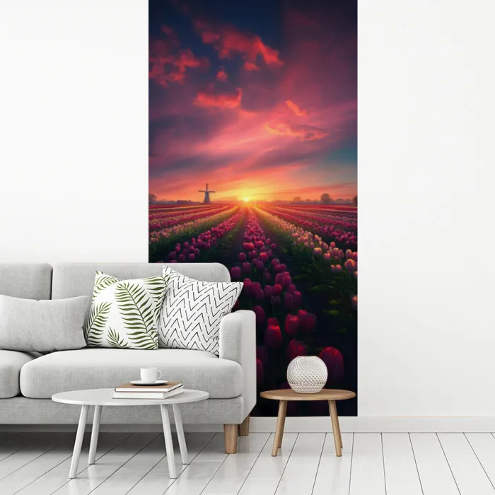 Windmolen - Zonsondergang - Landschap fotobehang vinyl groot -woonkamer