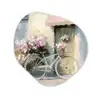 Fiets - Pastelkleuren - Bloemen Wandcirkel Organisch Aluminium middel -3d