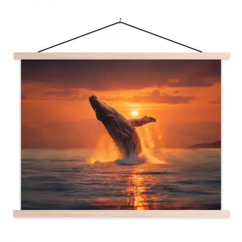 Walvis - Zon - Zee textielposter latten blank klein -3d