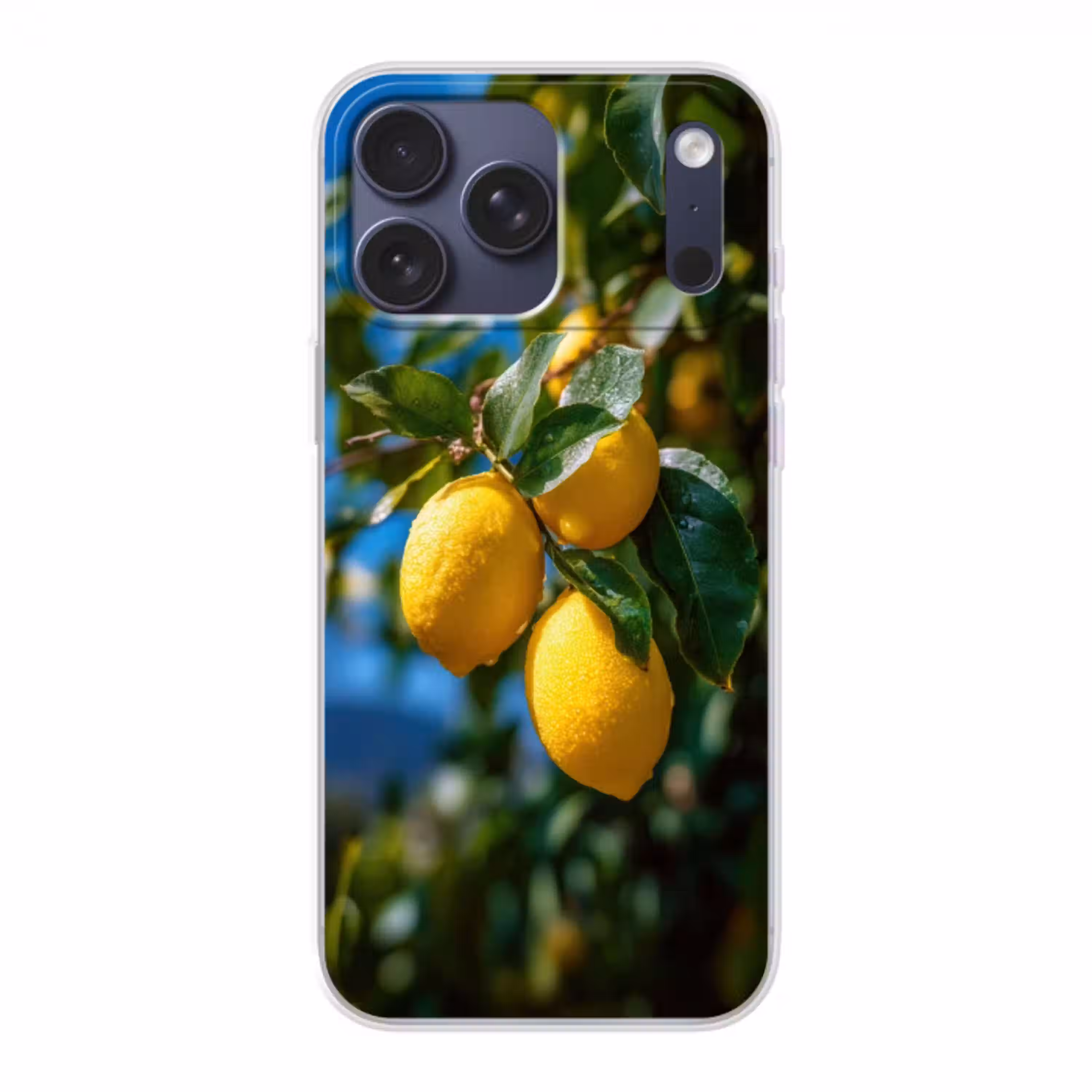 Citroenen - Bladeren - Blauwe lucht Telefoonhoesje iPhone 17 Pro Max klein -3d