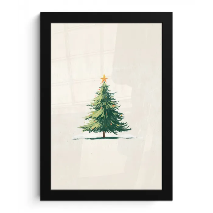 Kerstboom - Illustratie - Ster - Sneeuw fotolijst zwart zonder passe partout klein -3d