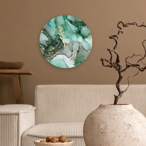 Goud - Marmer - Groen - Luxe - Marmerlook - Grijs Wandcirkel kunststof plaat 5mm dik klein -sfeer1