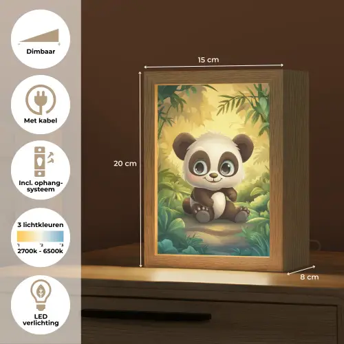 Panda - Cartoon - Bamboebos - Zwart Light Box met kabel klein -USP_NL