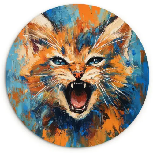 Kat - Kleurrijk - Oranje - Blauw Wandcirkel kunststof plaat 5mm dik klein -3d