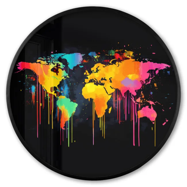 Ronde fotolijst - Wereldkaart - Verf - Kleurrijk - Graffiti - Wereld