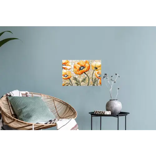 Klaprozen - Oranje - Mozaïek - Bladeren Muursticker klein -plant
