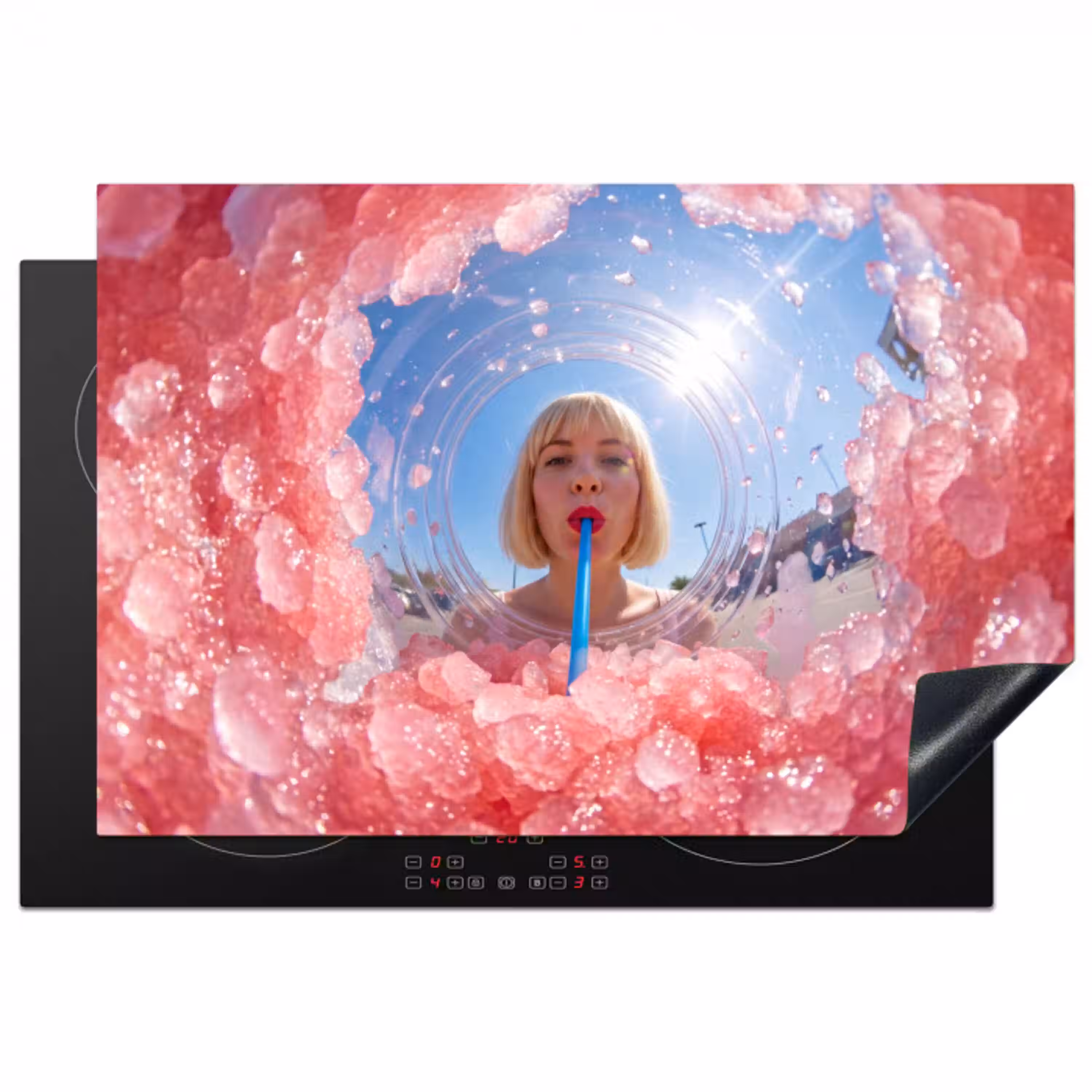 Vrouw - Drank - Zomer - Roze - Blauw Inductie beschermer vinyl 3mm klein -3d