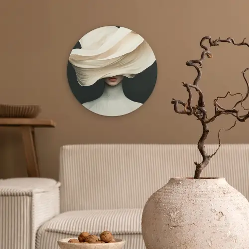 Vrouw - Beige - hoed Wandcirkel kunststof plaat 5mm dik klein -sfeer1