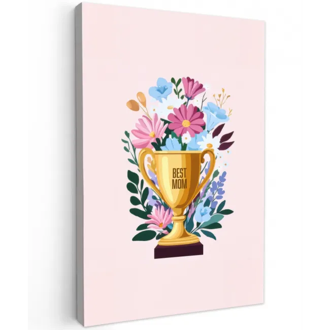 Trofee - Best Mom - Bloemen - Kleurrijk Tuinposter op houten frame 2 cm dik middel -3d