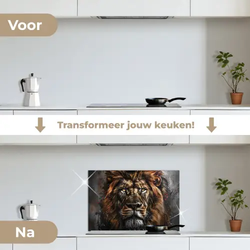 Leeuw - Dieren - Portret - Zwart - Luxe keuken achterwand spatscherm klein -voor_na_NL
